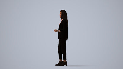 realistic 3D woman business, scanned archviz people for Blender and 3ds Max, three-quarter view render