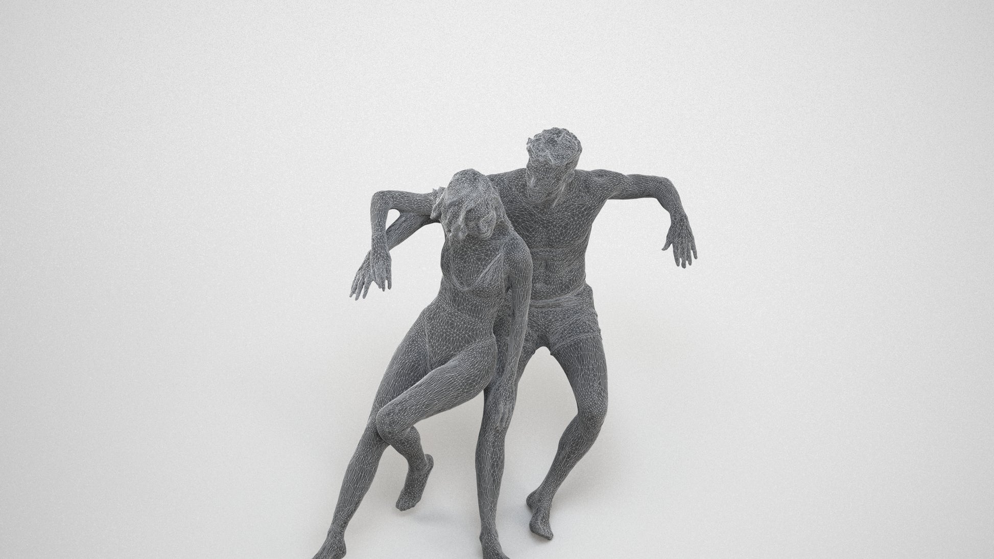 3D scanned woman mix, photorealistic archviz people for Enscape and SketchUp, wireframe three-quarter view