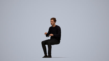 scanned 3D man casual sitting, photogrammetry people for Enscape and V-Ray, top-down view render