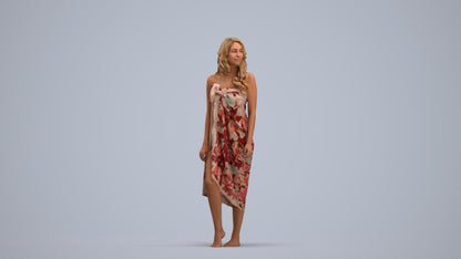3D human model woman pool, photogrammetry scanned person for archviz, standing pose render