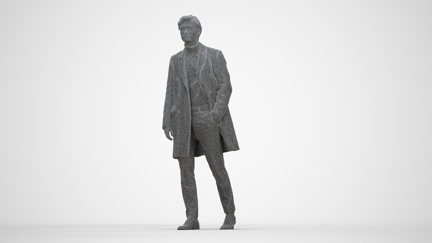 photogrammetry 3D man business walking, realistic human model archviz FBX, wireframe back view