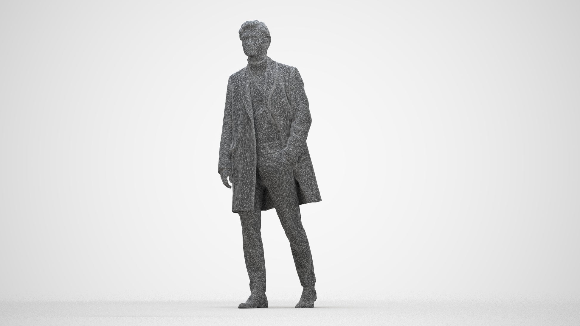 photogrammetry 3D man business walking, realistic human model archviz FBX, wireframe back view