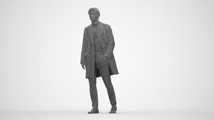 photogrammetry 3D man business walking, realistic human model archviz FBX, wireframe back view