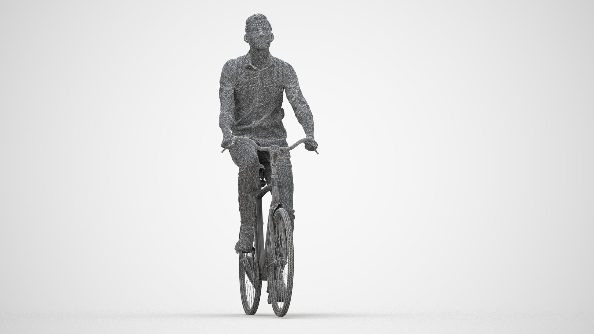 photogrammetry 3D man casual cycling, realistic human model archviz FBX, wireframe back view