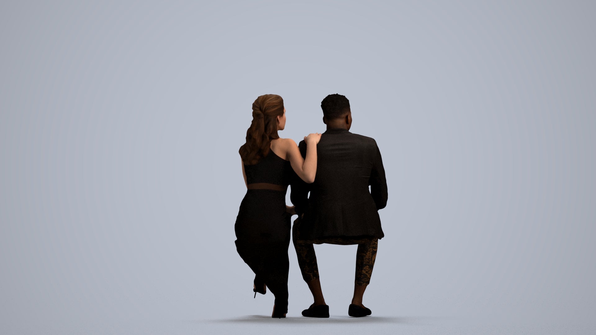 3D people model woman formal couple, scanned human for 3ds Max rendering, front view render