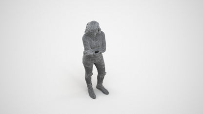 3D human model woman casual standing, photogrammetry scanned person for archviz, wireframe three-quarter view