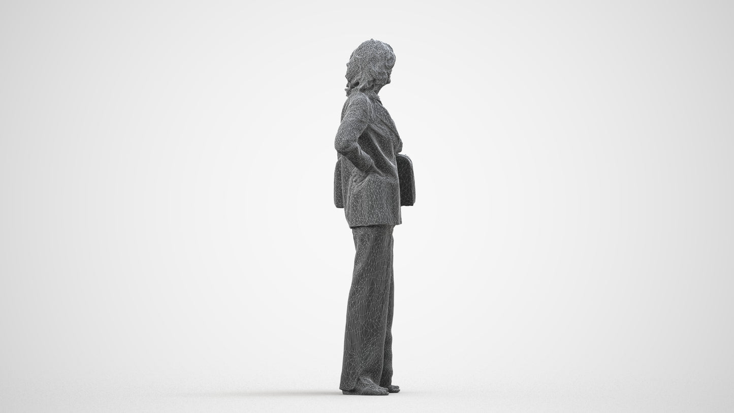 scanned 3D senior woman business, photogrammetry people for Enscape and V-Ray, wireframe side view