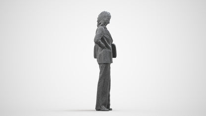 scanned 3D senior woman business, photogrammetry people for Enscape and V-Ray, wireframe side view