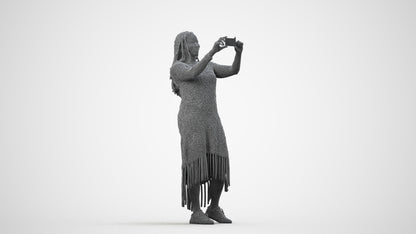 realistic 3D woman casual standing, scanned archviz people for Blender and 3ds Max, wireframe side view