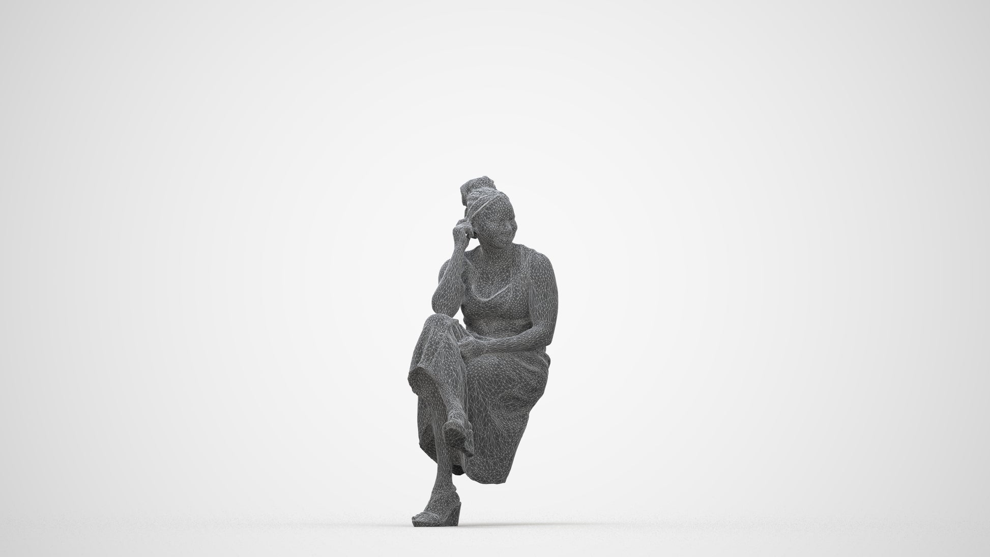 3D people model woman casual sitting, scanned human for 3ds Max rendering, wireframe back view