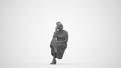 3D people model woman casual sitting, scanned human for 3ds Max rendering, wireframe back view