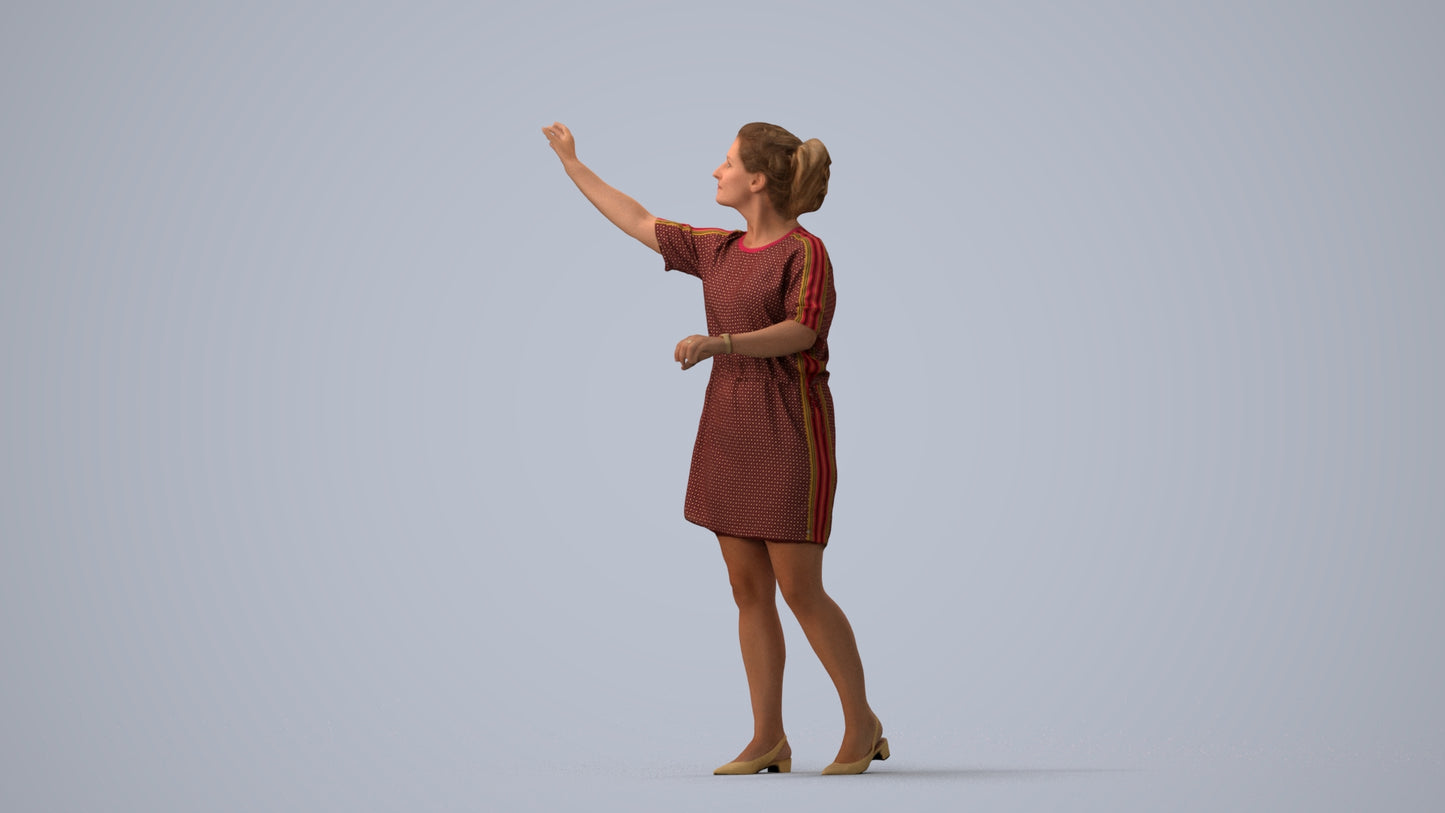 realistic 3D woman casual standing, scanned archviz people for Blender and 3ds Max, three-quarter view render