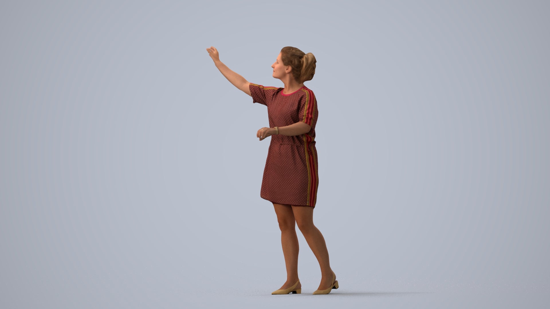 realistic 3D woman casual standing, scanned archviz people for Blender and 3ds Max, three-quarter view render