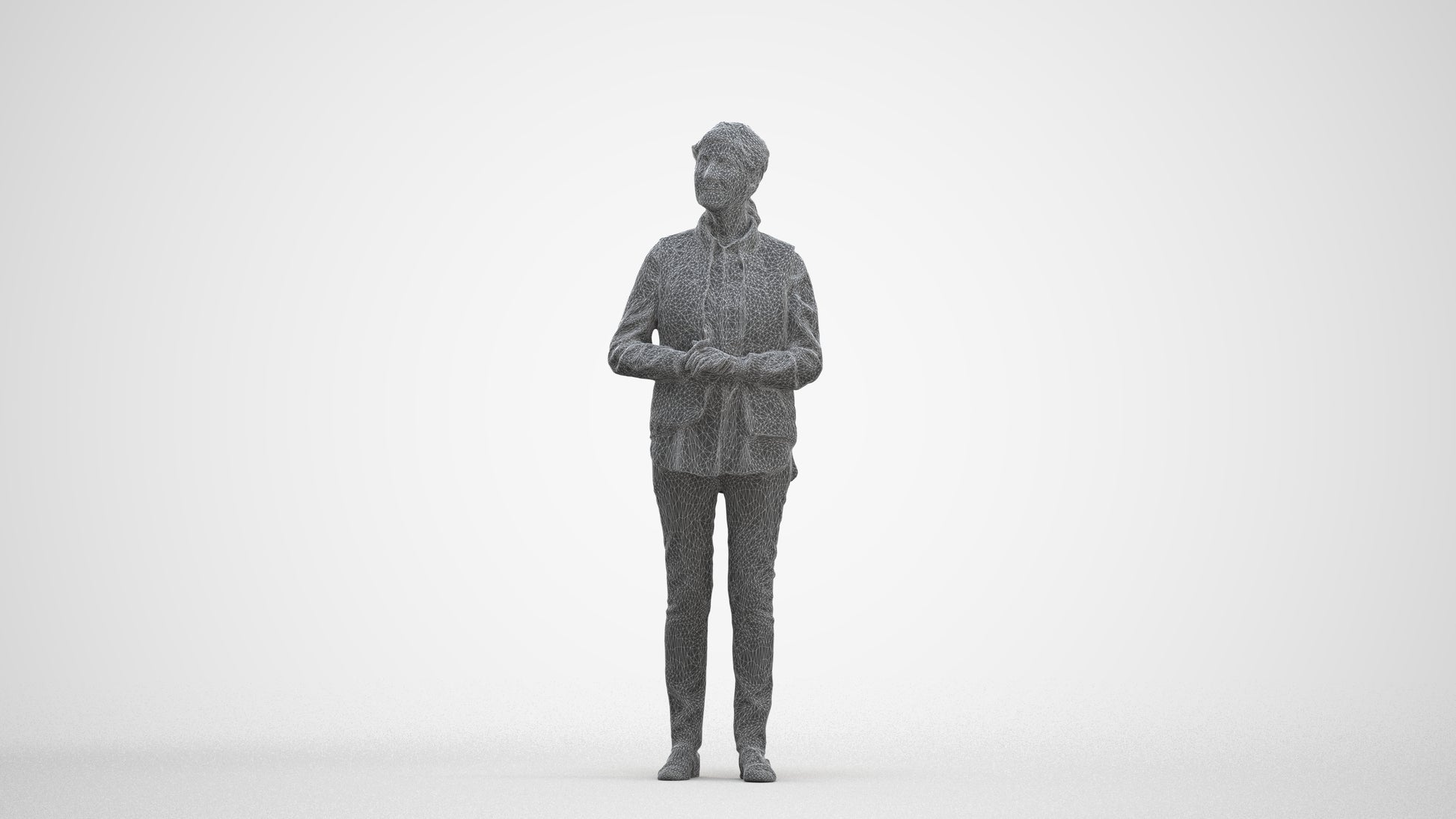 realistic 3D senior woman casual standing, scanned archviz people for Blender and 3ds Max, three-quarter front view render