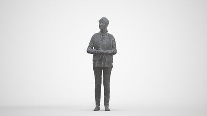 realistic 3D senior woman casual standing, scanned archviz people for Blender and 3ds Max, three-quarter front view render
