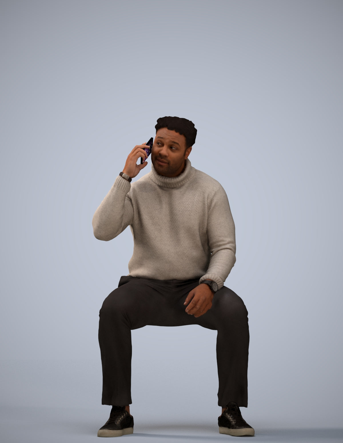 3D human model man casual sitting, photogrammetry scanned person for archviz