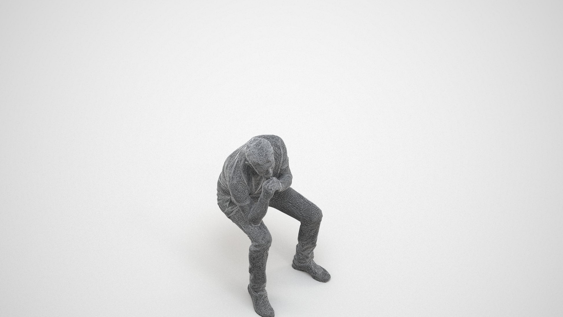 realistic 3D senior man casual sitting, scanned archviz people for Blender and 3ds Max, wireframe three-quarter view
