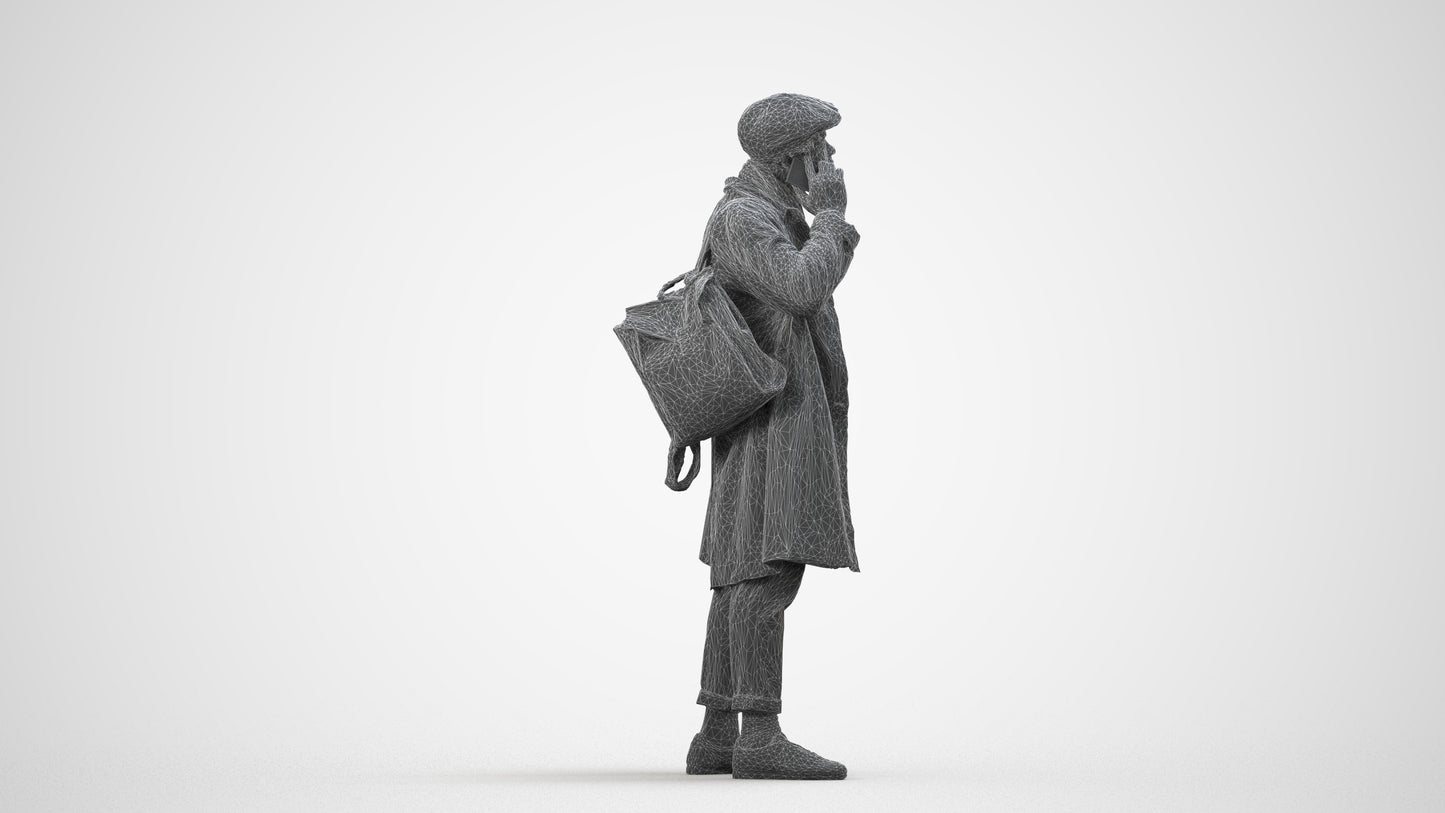 3D people model man casual standing, scanned human for 3ds Max rendering, wireframe side view