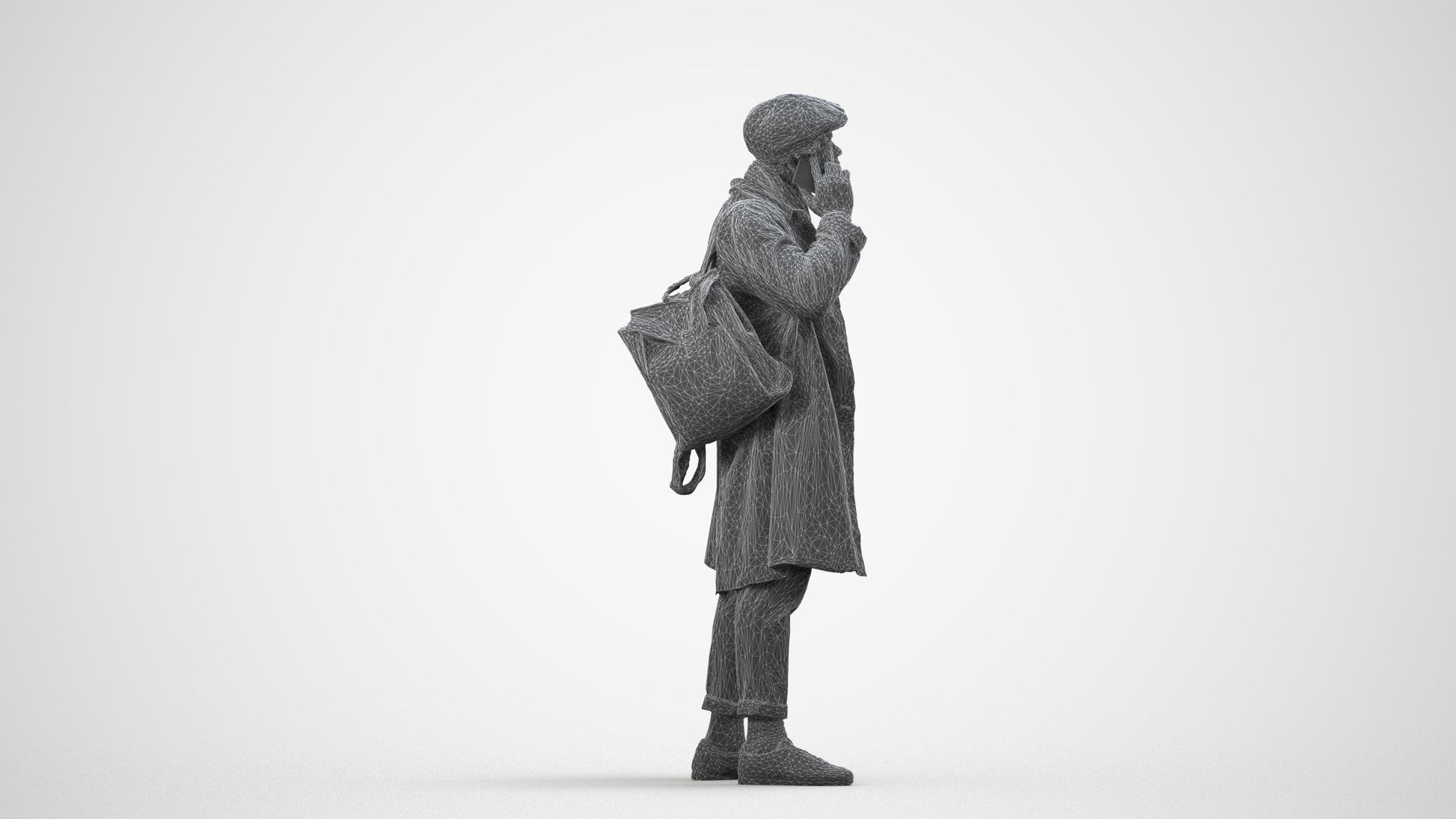 3D people model man casual standing, scanned human for 3ds Max rendering, wireframe side view