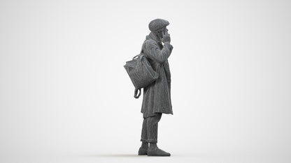 3D people model man casual standing, scanned human for 3ds Max rendering, wireframe side view