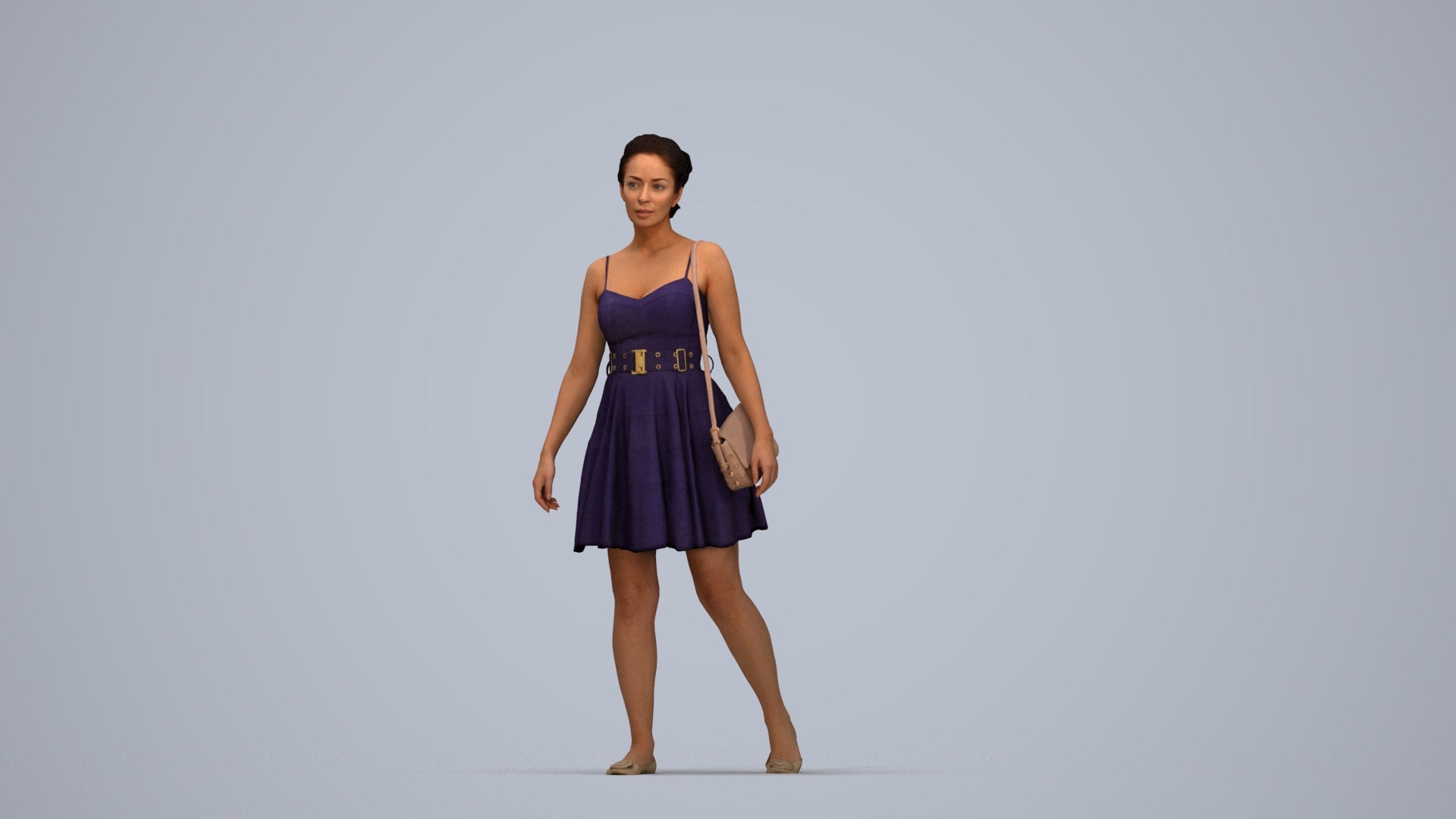 3D human model woman formal formalaffairs, photogrammetry scanned person for archviz, top-down view render