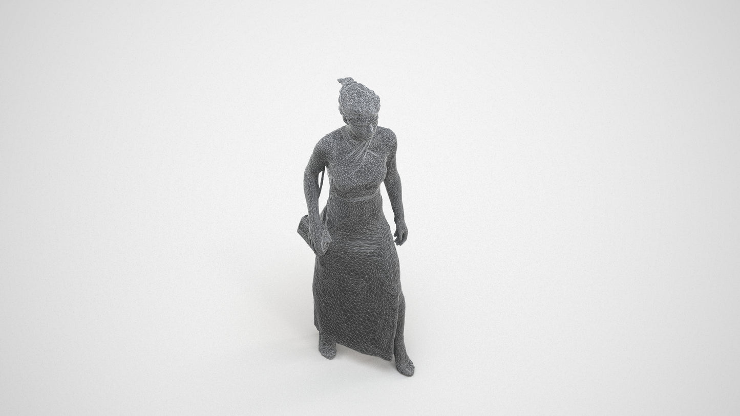 3D human model woman formal formalaffairs, photogrammetry scanned person for archviz, wireframe three-quarter view