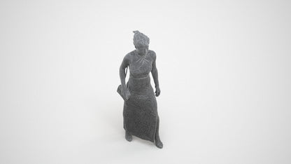 3D human model woman formal formalaffairs, photogrammetry scanned person for archviz, wireframe three-quarter view
