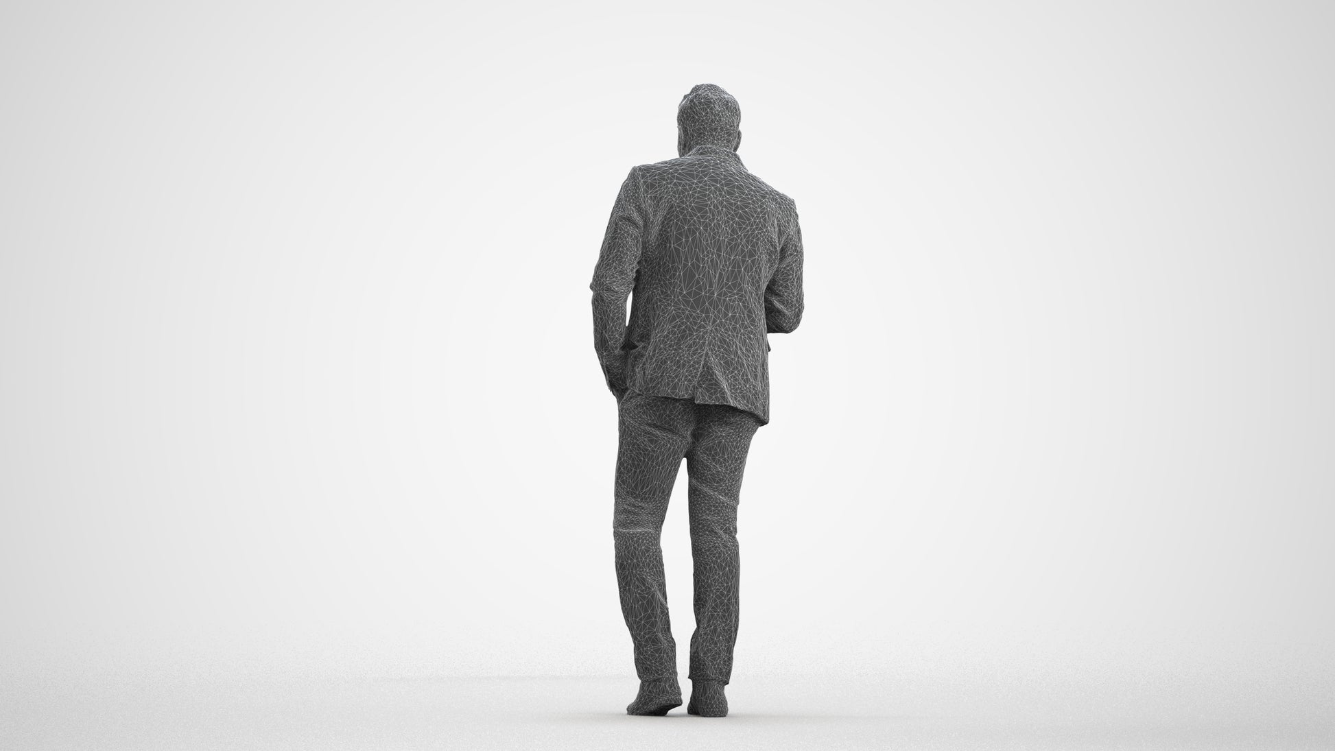 realistic 3D man business walking, scanned archviz people for Blender and 3ds Max, wireframe front view
