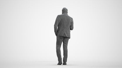 realistic 3D man business walking, scanned archviz people for Blender and 3ds Max, wireframe front view