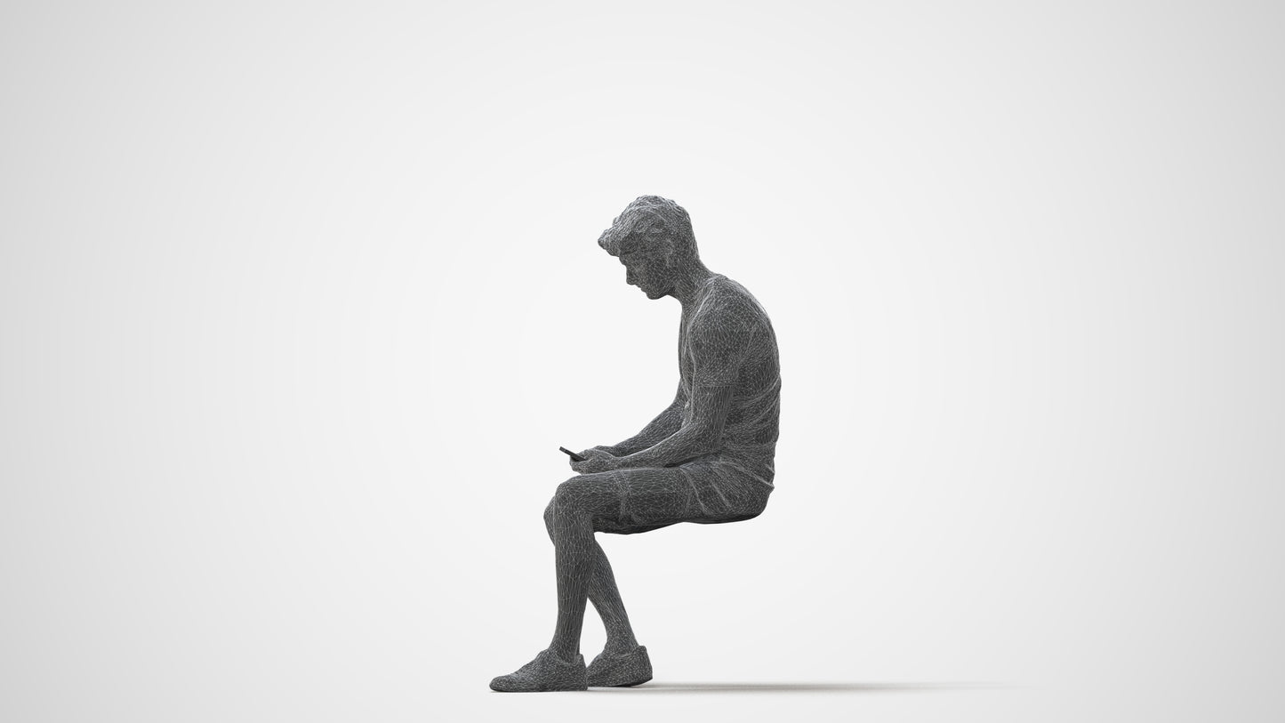 realistic 3D man casual sitting, scanned archviz people for Blender and 3ds Max, square thumbnail