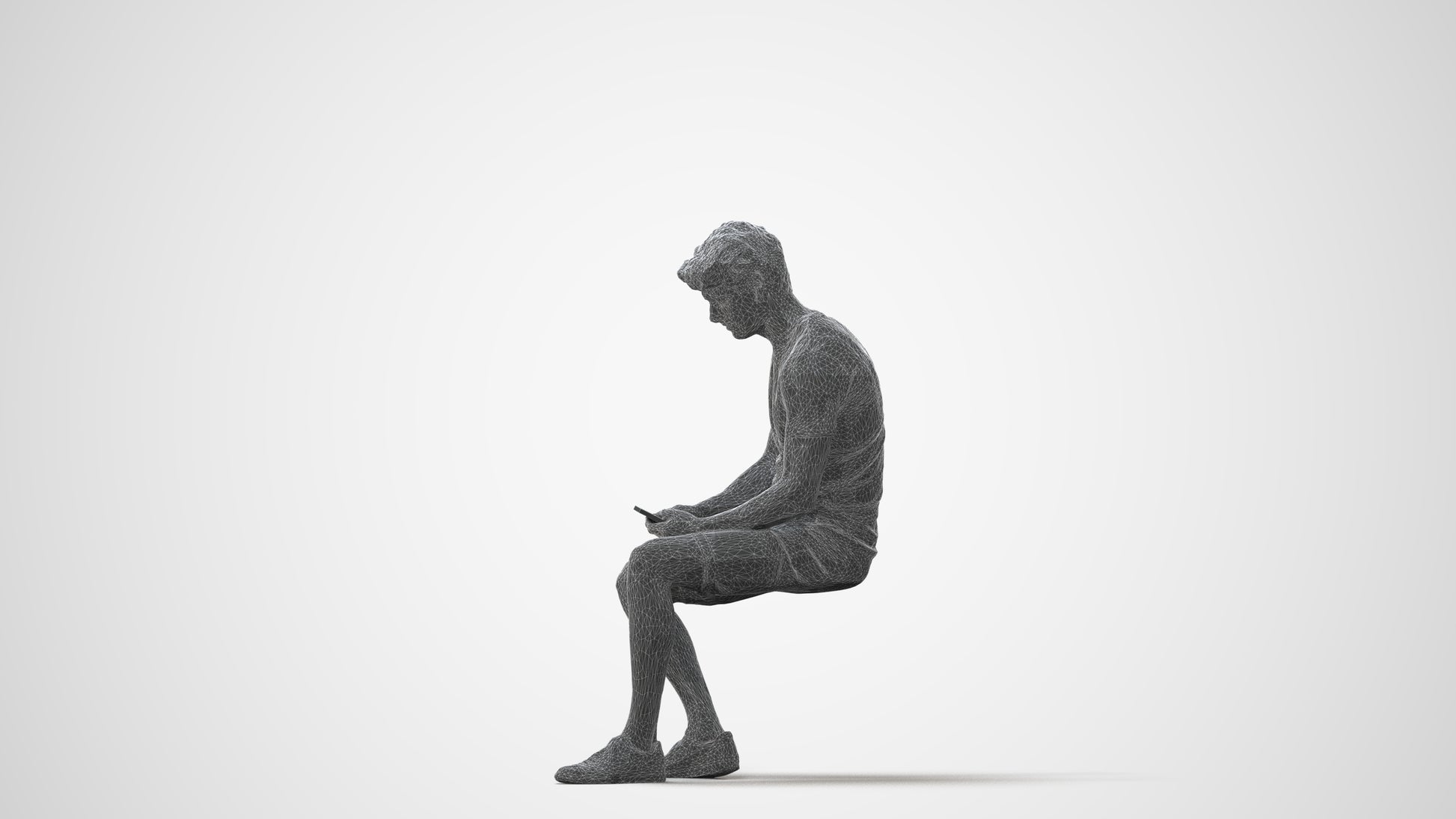realistic 3D man casual sitting, scanned archviz people for Blender and 3ds Max, square thumbnail