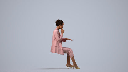 photogrammetry 3D woman business sitting, realistic human model archviz FBX, side view render