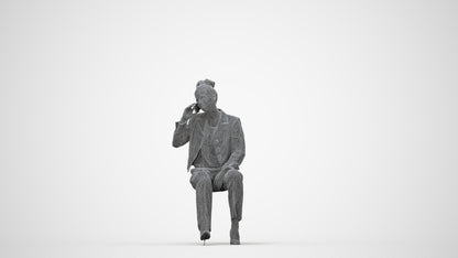 3D human model woman business sitting, photogrammetry scanned person for archviz, wireframe back view