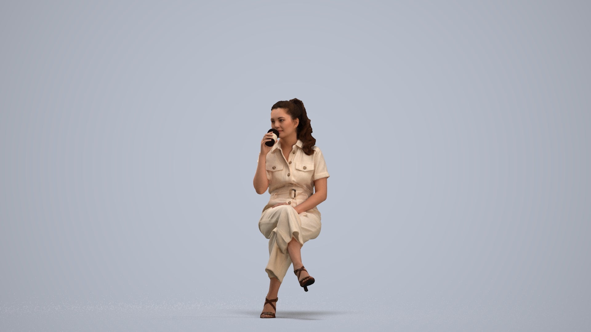 3D scanned woman sitting formal, photorealistic archviz people for Enscape and SketchUp, standing pose render