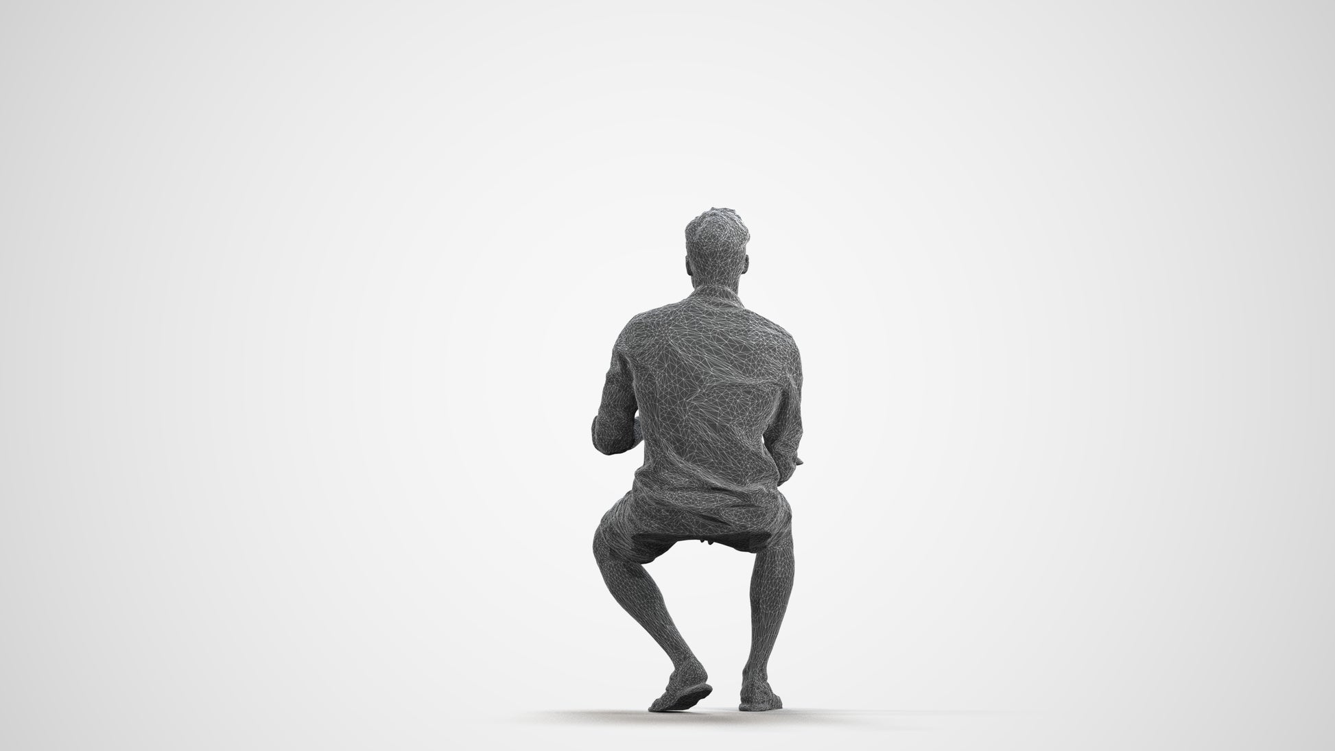 photogrammetry 3D man casual sitting, realistic human model archviz FBX, wireframe front view