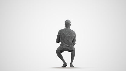 photogrammetry 3D man casual sitting, realistic human model archviz FBX, wireframe front view