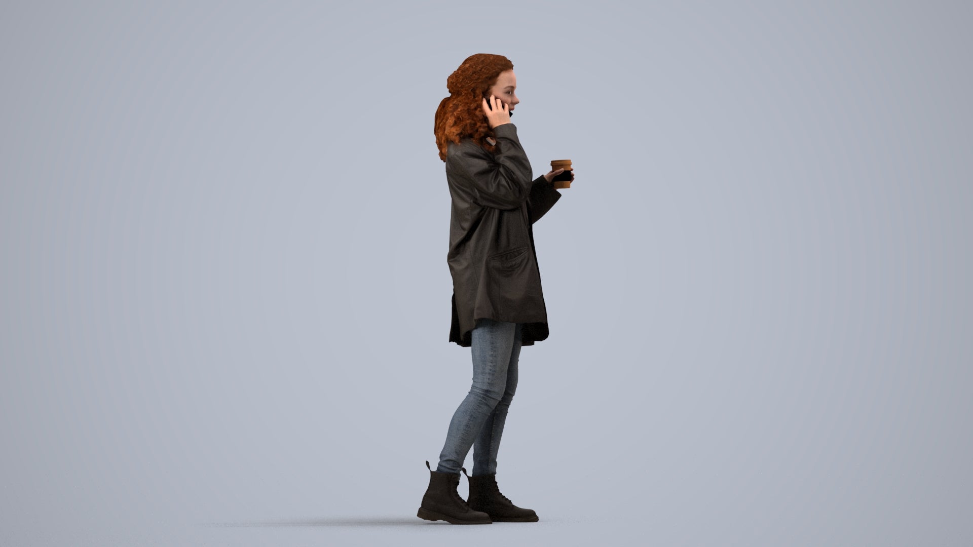 realistic 3D human woman casual walking, archviz people FBX OBJ for Blender, side view render