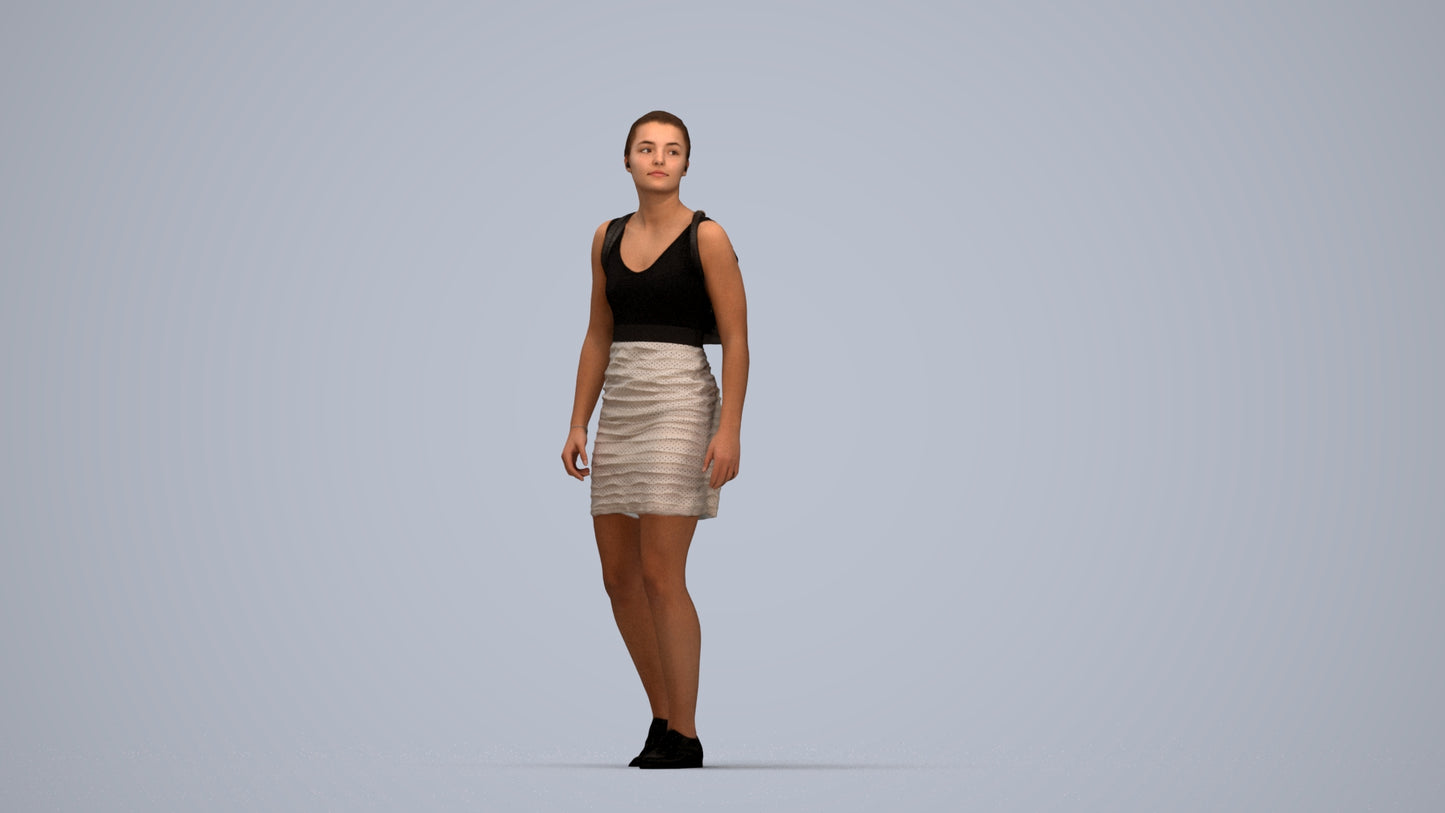 3D people model girl casual kids, scanned human for 3ds Max rendering, top-down view render