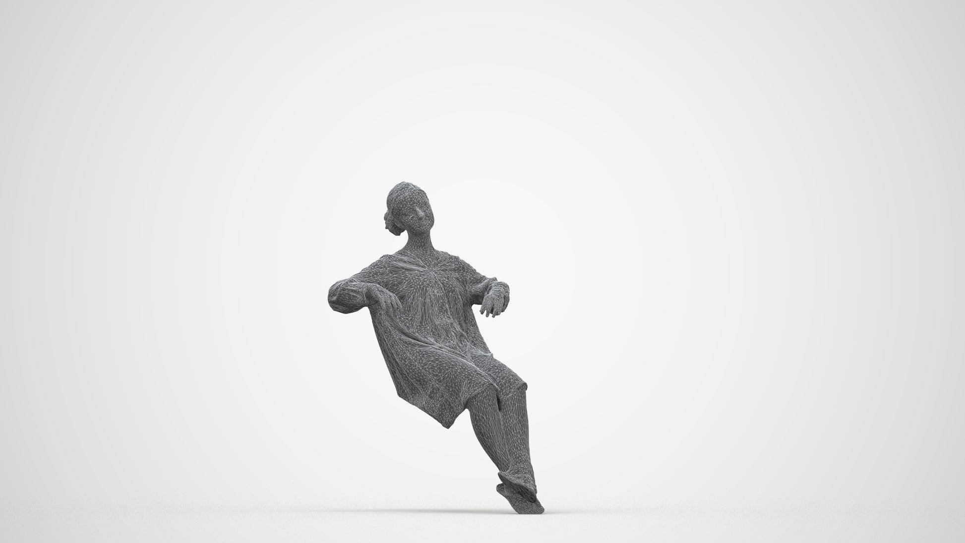 3D scanned girl kids casual, photorealistic archviz people for Enscape and SketchUp, wireframe back view