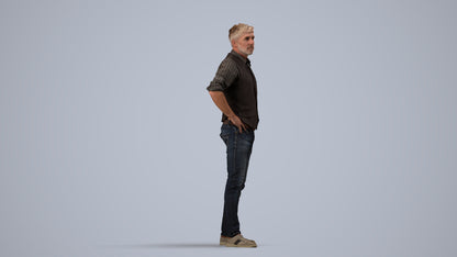 realistic 3D man casual standing, scanned archviz people for Blender and 3ds Max, side view render