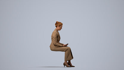 photogrammetry 3D woman business sitting, realistic human model archviz FBX, side view render