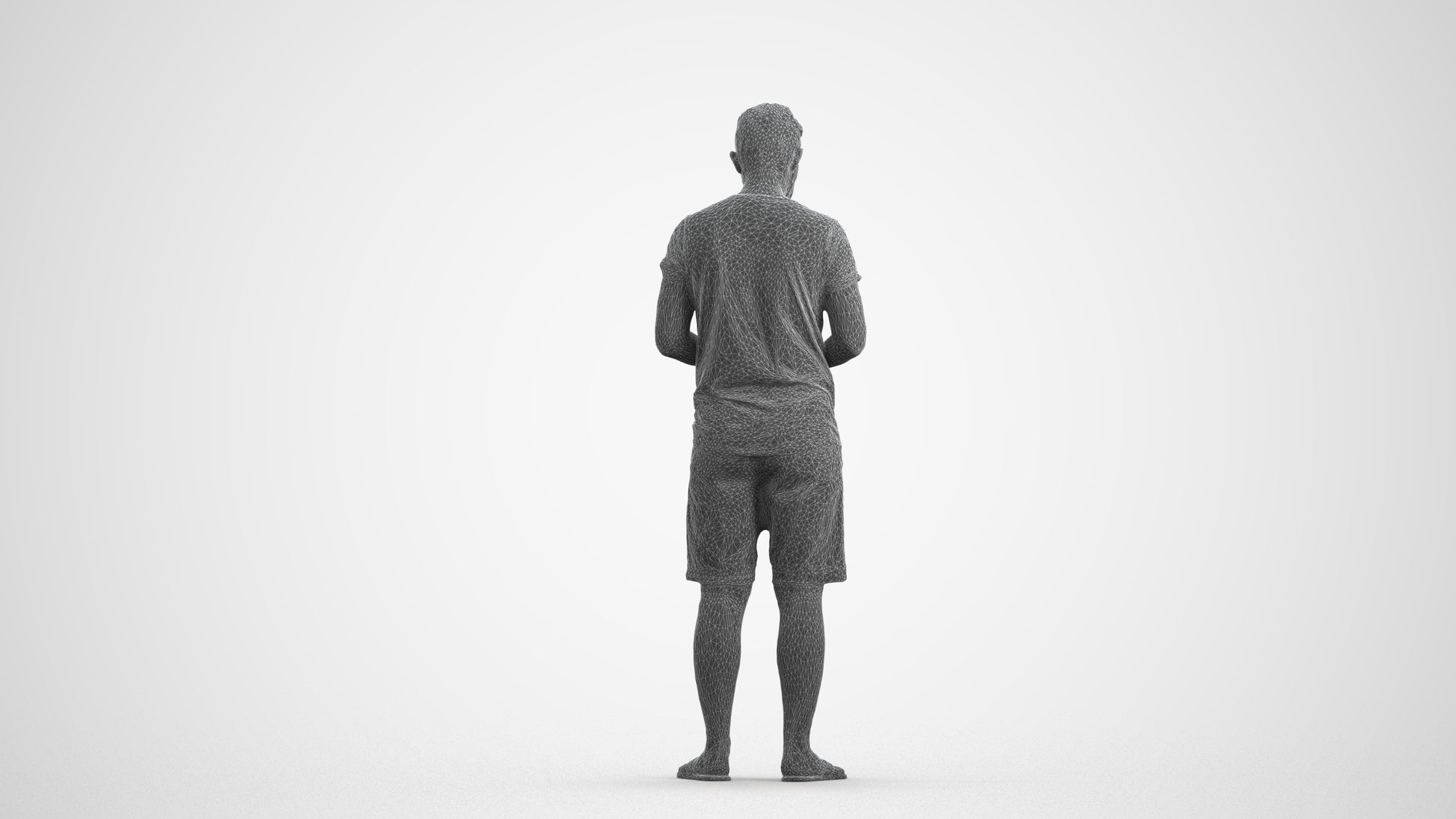 realistic 3D human man standing, archviz people FBX OBJ for Blender, wireframe front view