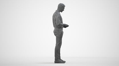 3D people model man casual standing, scanned human for 3ds Max rendering, wireframe side view