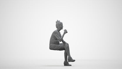 scanned 3D woman casual sitting, photogrammetry people for Enscape and V-Ray, wireframe side view