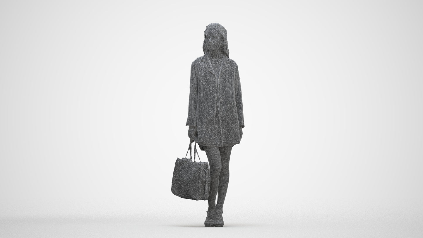 photogrammetry 3D woman business standing, realistic human model archviz FBX, three-quarter front view render