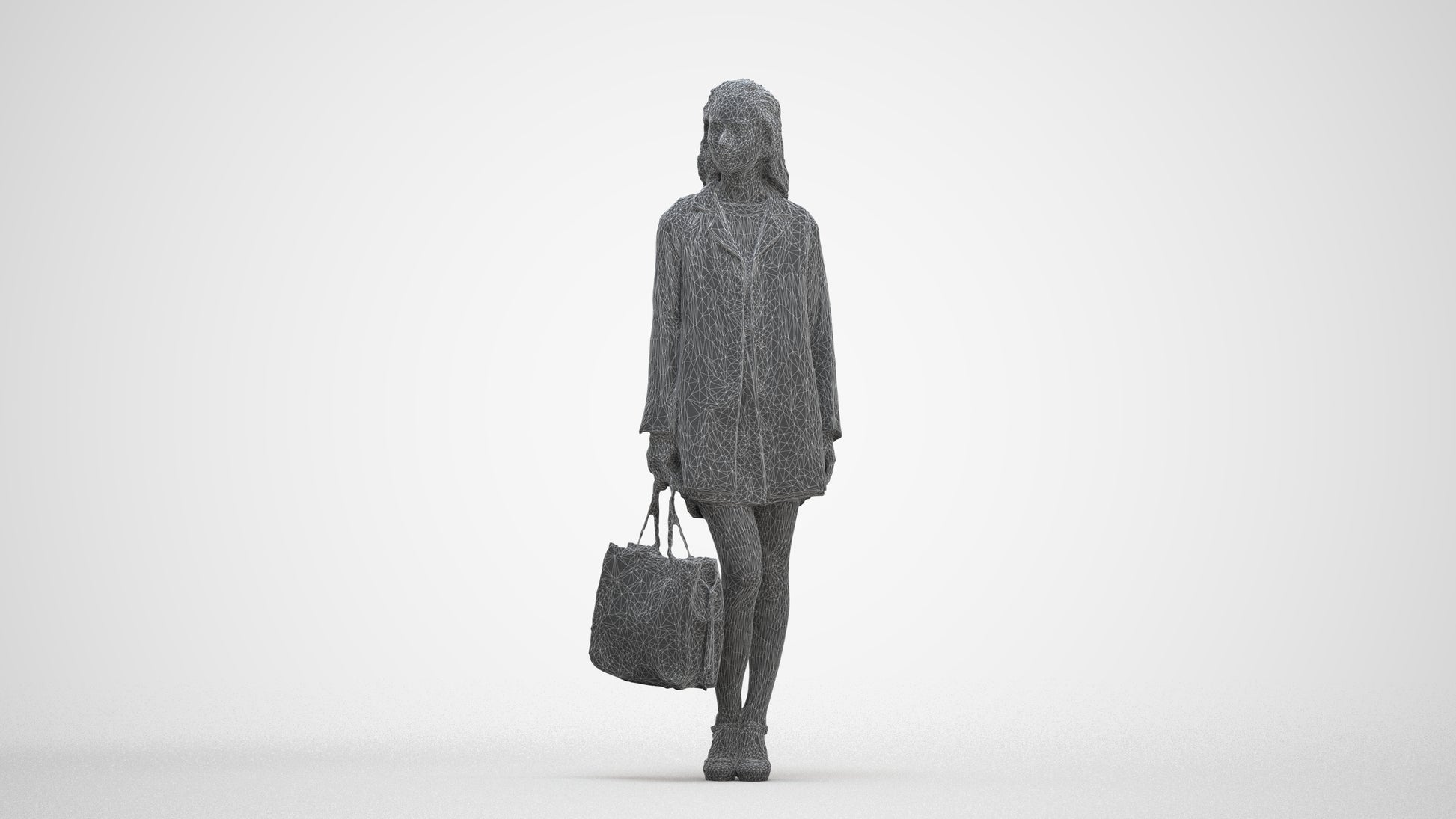photogrammetry 3D woman business standing, realistic human model archviz FBX, three-quarter front view render