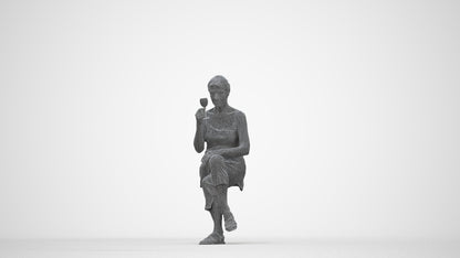 scanned 3D senior woman casual sitting, photogrammetry people for Enscape and V-Ray, wireframe back view