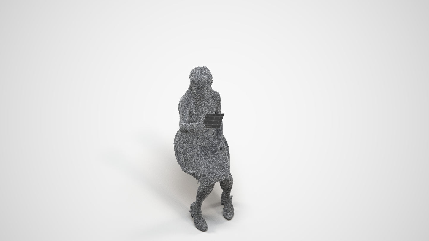 realistic 3D people woman formal sitting, render-ready for V-Ray and Corona, FBX OBJ, wireframe three-quarter view