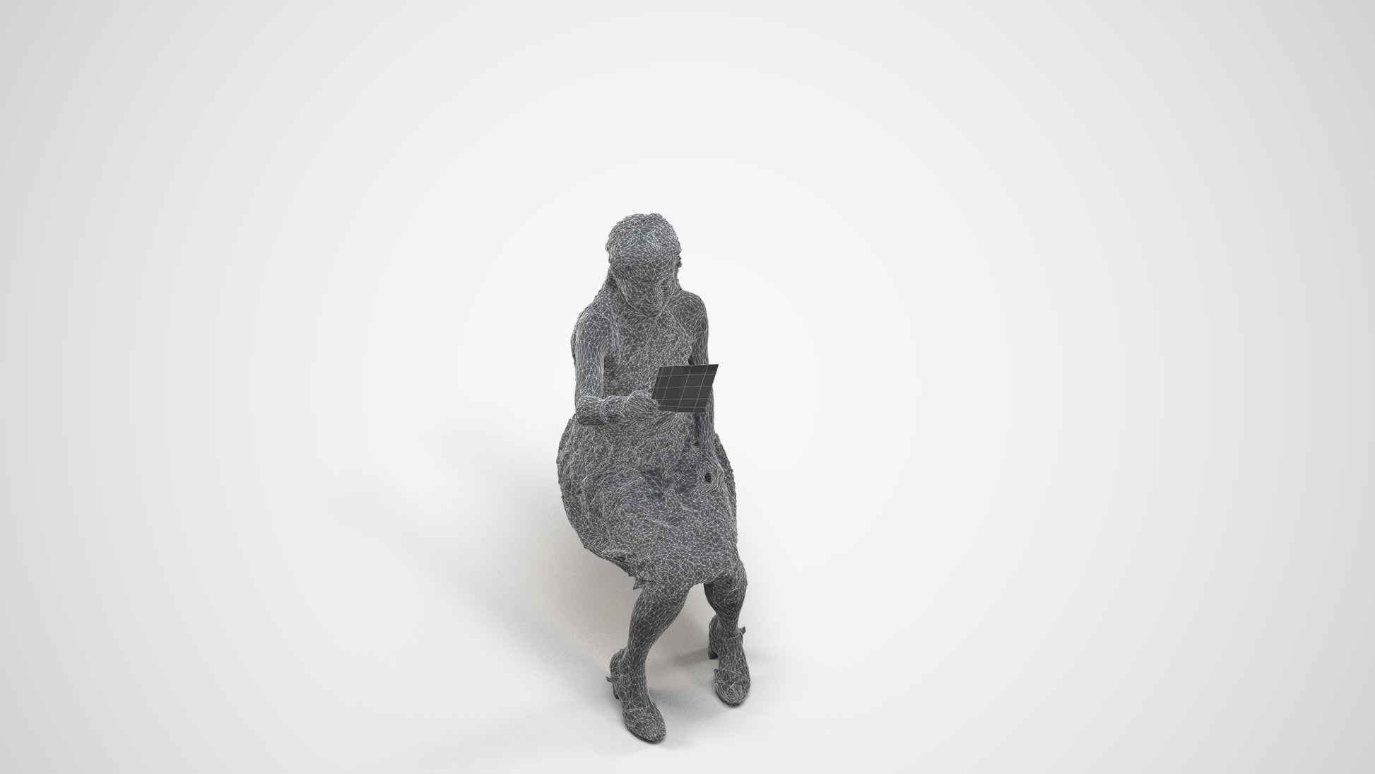 realistic 3D people woman formal sitting, render-ready for V-Ray and Corona, FBX OBJ, wireframe three-quarter view