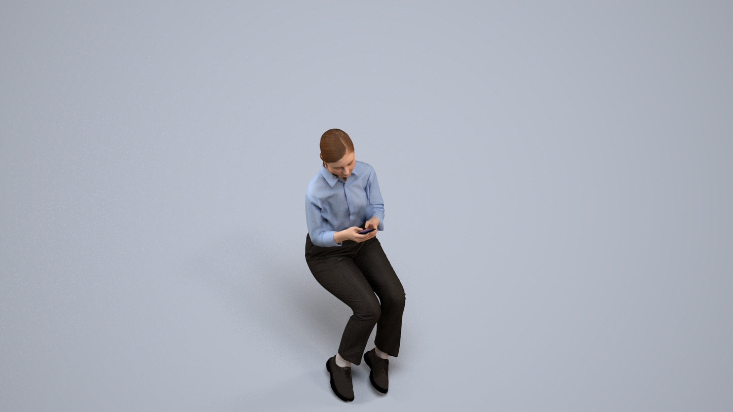 3D people model girl business kids, scanned human for 3ds Max rendering, back view render